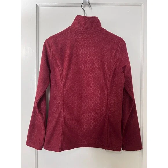 Lands' End Women's Fleece Pullover Top Burgundy Floral 1/4 Zip Polyester Size S - Picture 2 of 9